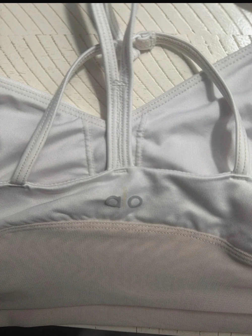 ALO Yoga Two-Tone Strappy Bralette in White & Beige